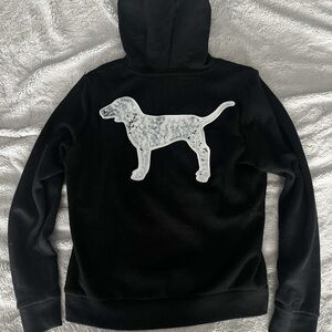 PINK Victoria's Secret Black Hoodie with White Dog Design